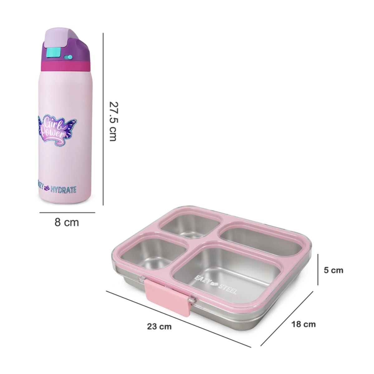 Eazy Kids 945ml Pink Bento Lunch Box with 948ml Water Bottle