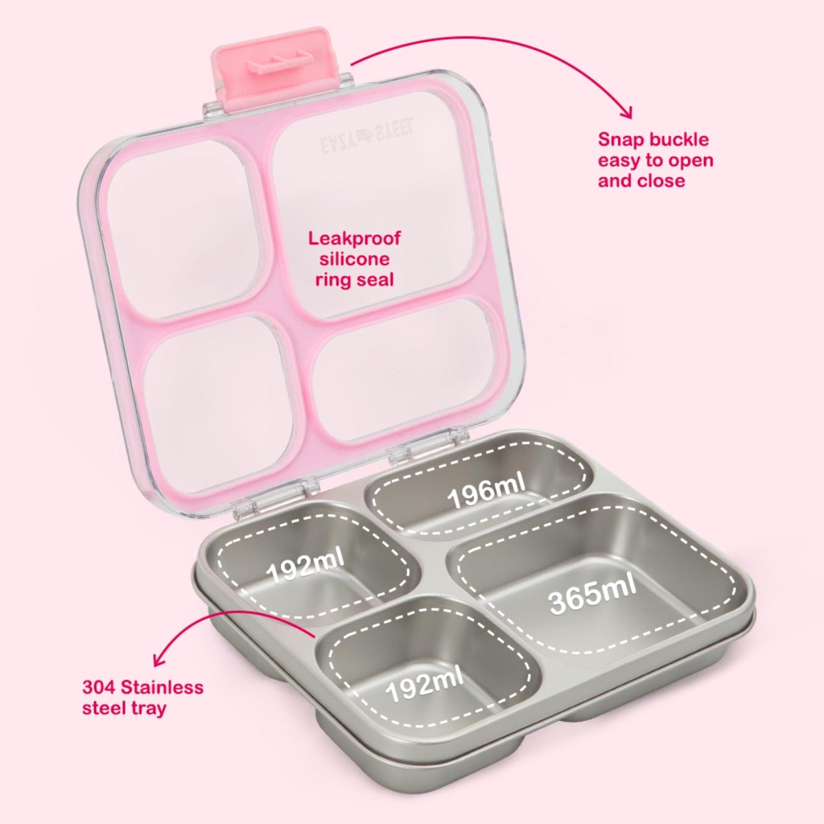 Eazy Kids 945ml Pink Bento Lunch Box with Insulated Lunch Bag