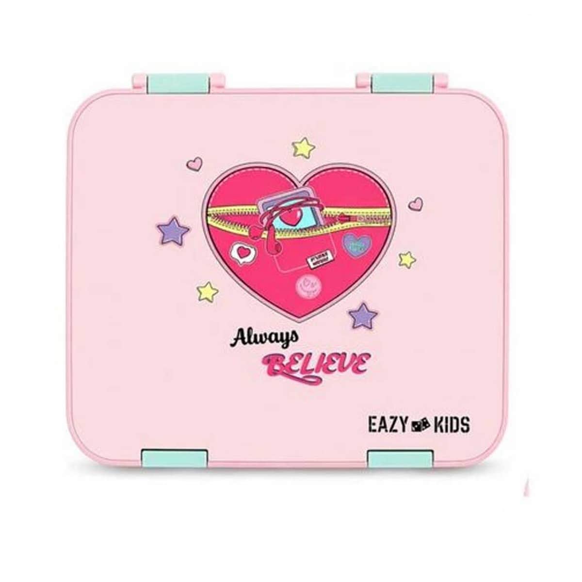 Eazy Kids Always Believe 6 & 4 Convertible Bento Lunch Box with Steel Spoon & Fork Set