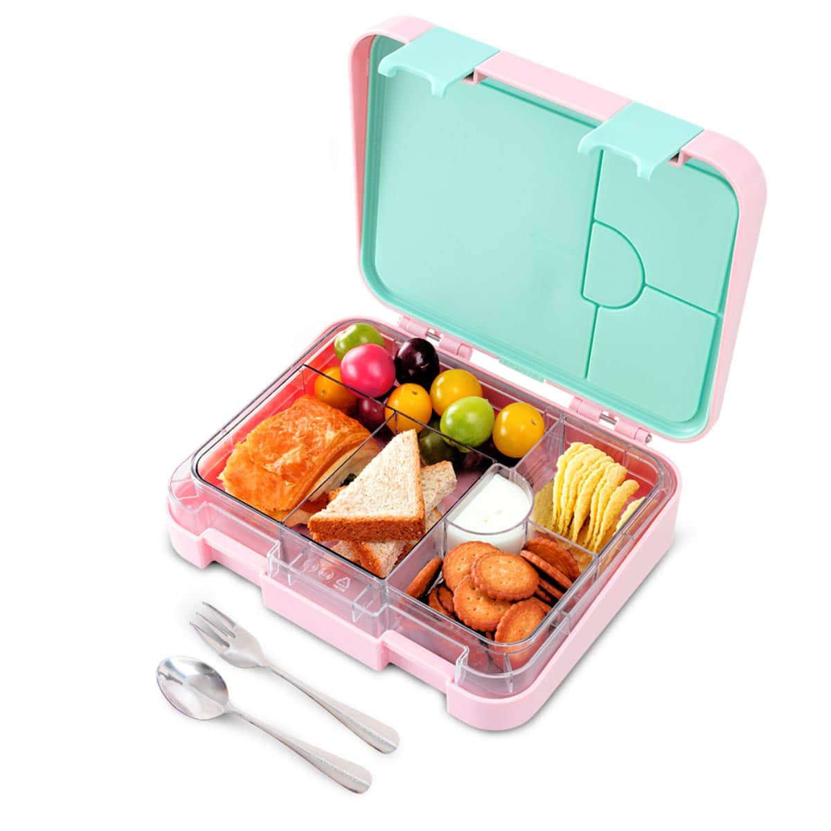 Eazy Kids Always Believe Pink Convertible Bento Lunch Box with Insulated Lunch Bag