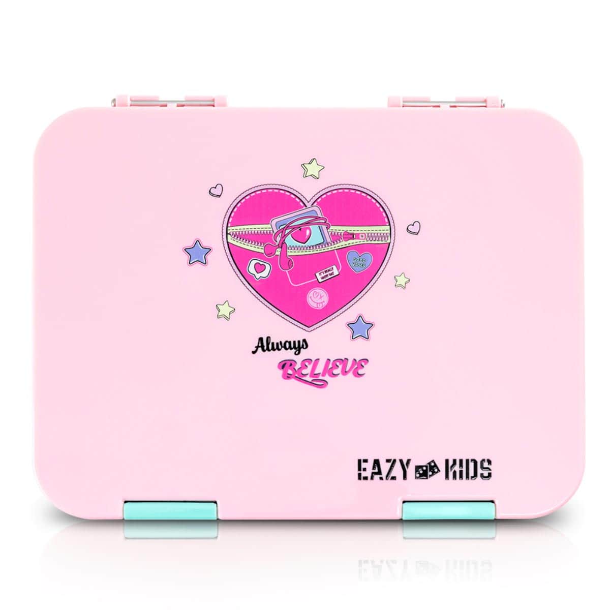 Eazy Kids Always Believe Pink Convertible Bento Lunch Box with Insulated Lunch Bag