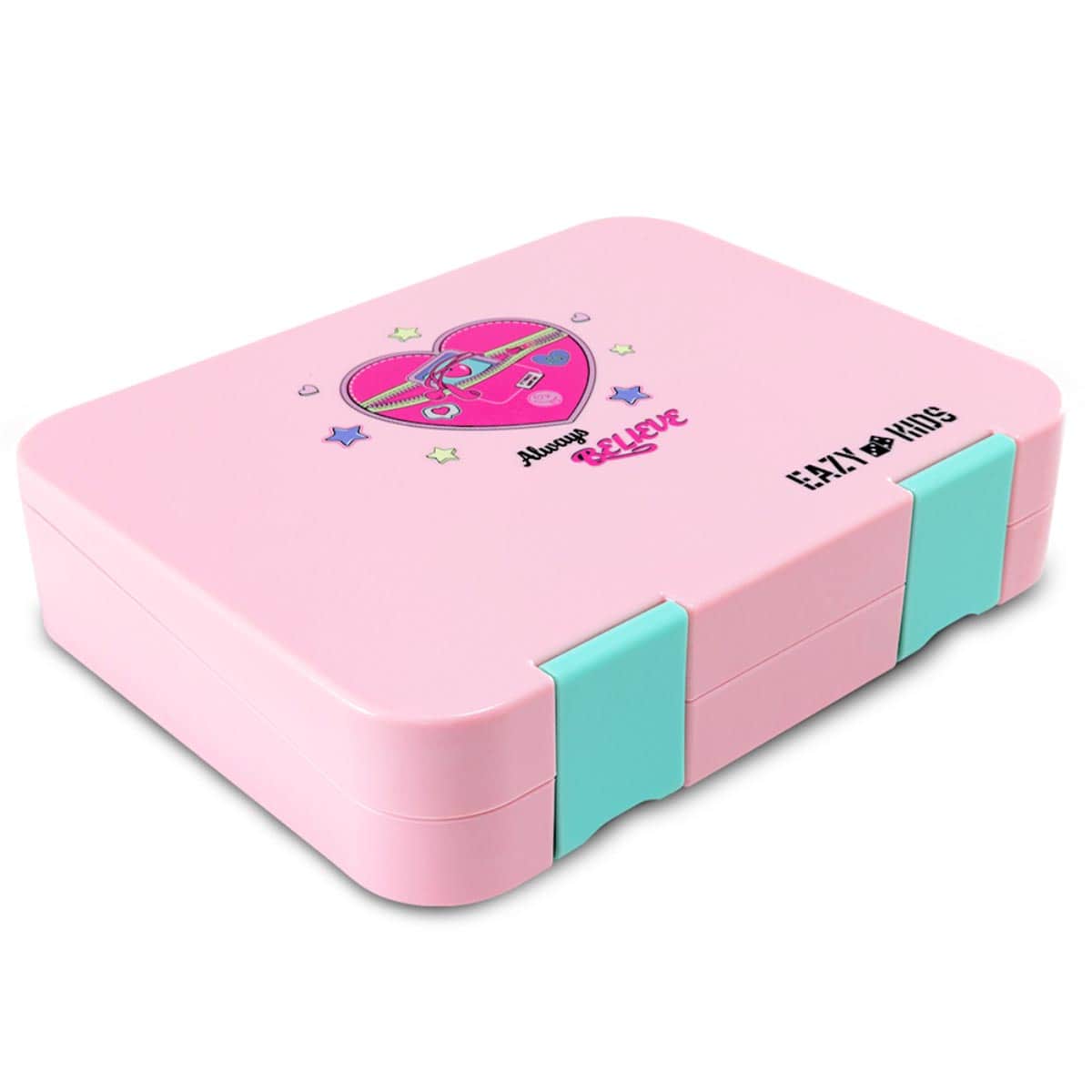 Eazy Kids Always Believe Pink Convertible Bento Lunch Box with Insulated Lunch Bag