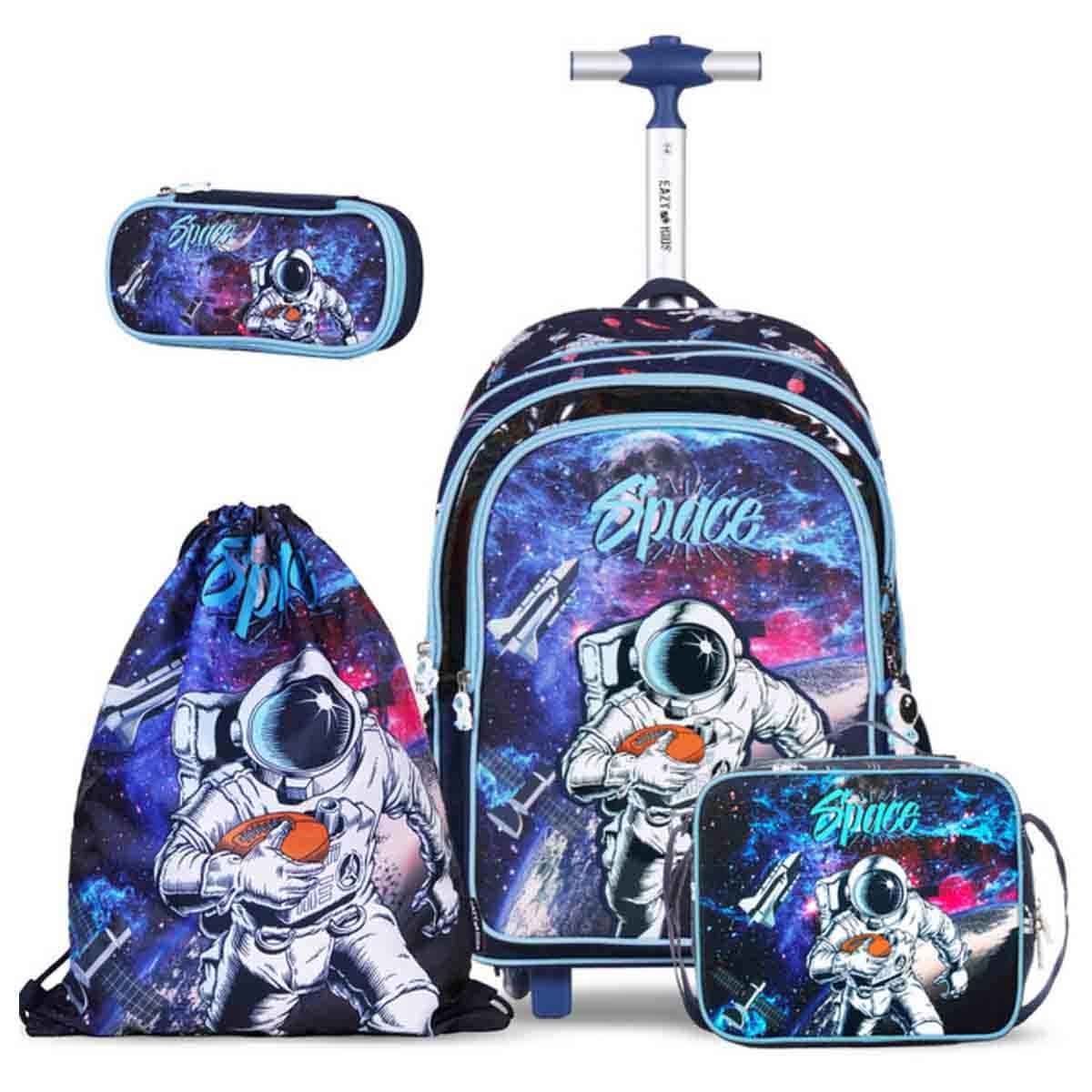 إيزي كيدز مجموعة 4 في 1 حقيبة مدرسية 18 إنش بتصميم رائد فضاء مع حقيبة غداء وحقيبة نشاط وحقيبة أقلام