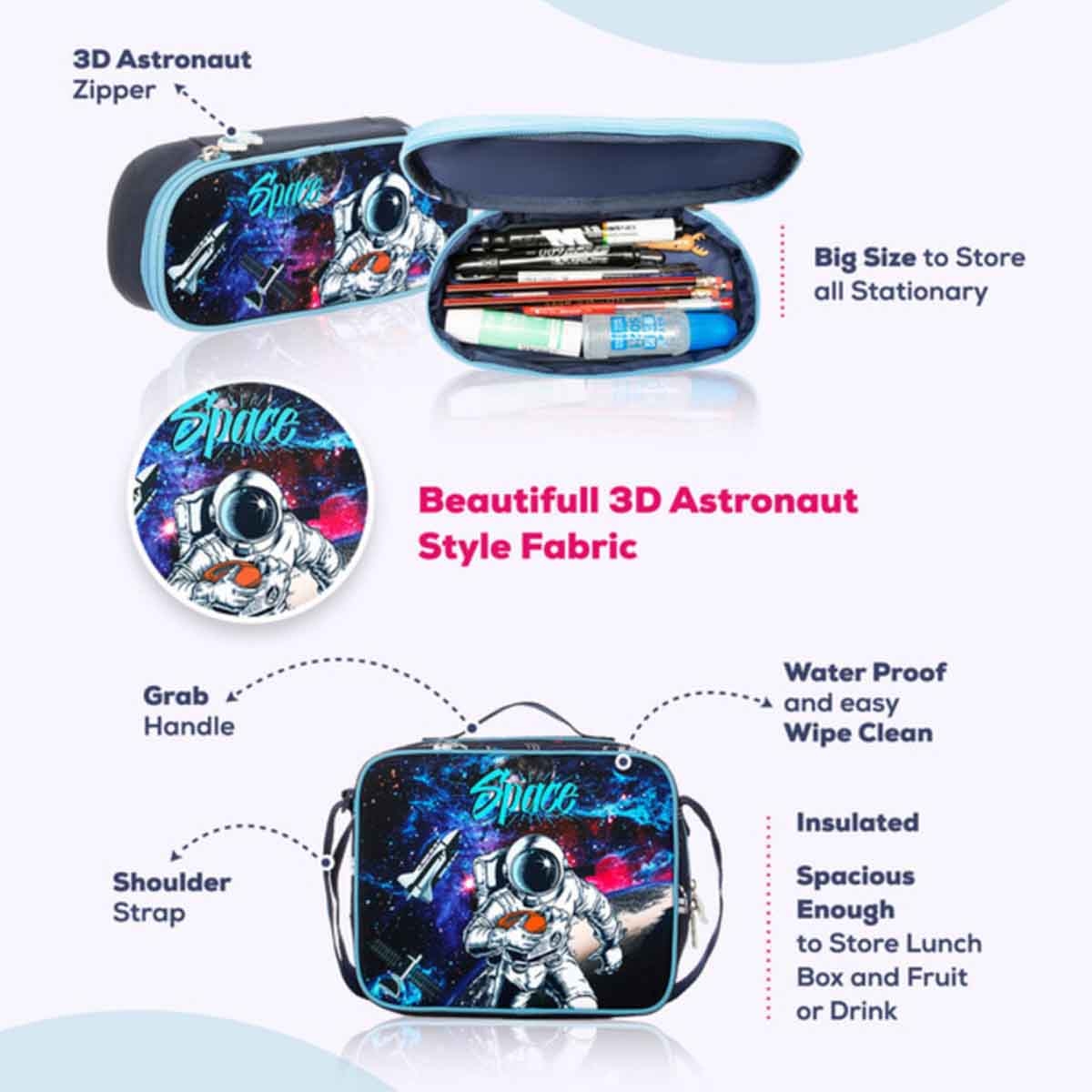 إيزي كيدز مجموعة 4 في 1 حقيبة مدرسية 18 إنش بتصميم رائد فضاء مع حقيبة غداء وحقيبة نشاط وحقيبة أقلام