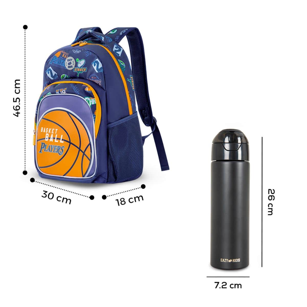 Eazy Kids Basketball School Bag with Insulated Stainless Steel Spray Water Bottle