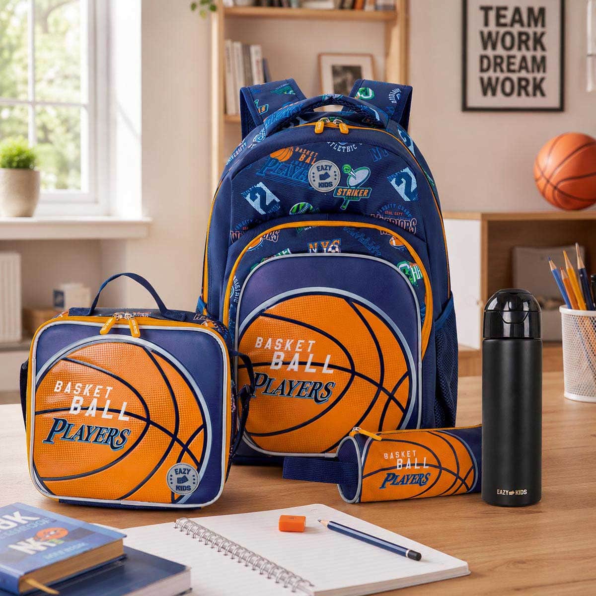 Eazy Kids Basketball School Bag with Insulated Stainless Steel Spray Water Bottle
