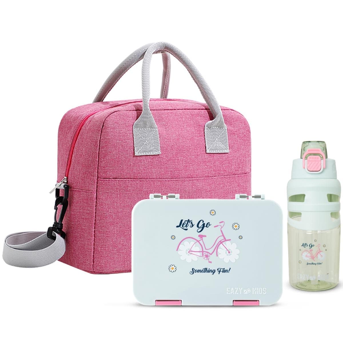 Eazy Kids Bicycle Mint 4-Compartment Bento Lunch Box & Insulated Lunch Bag with 750ml Water Bottle