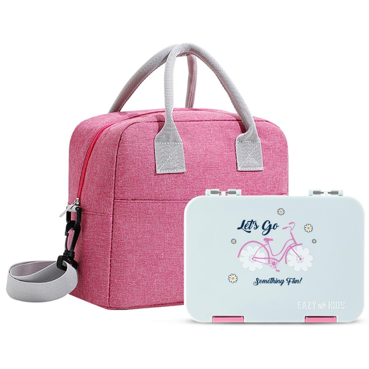 Eazy Kids Bicycle Mint 4-Compartment Bento Lunch Box with Insulated Lunch Bag