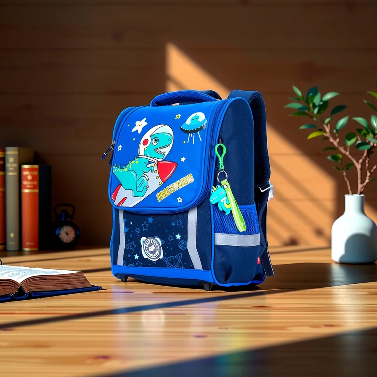 إيزي كيدز حقيبة مدرسية بتصميم ديناصور في الفضاء أزرق للجنسين، 3-4 سنوات