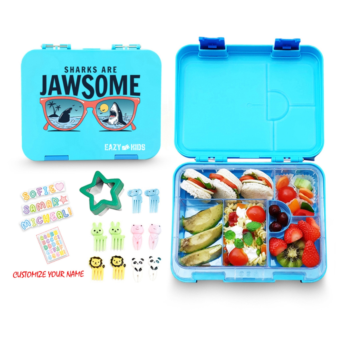 إيزي كيدز علبة غداء بنتو قابلة للتحويل 6 و 4 أقسام بتصميم جاوسوم باللون الأزرق للجنسين من عمر 3 إلى 4 سنوات