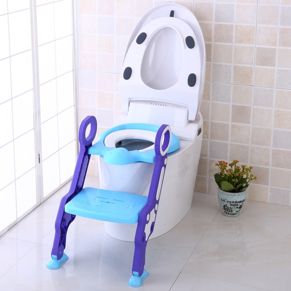 Eazy Kids Blue Step Stool Foldable Potty Trainer Seat Toddler, 0-2 Years