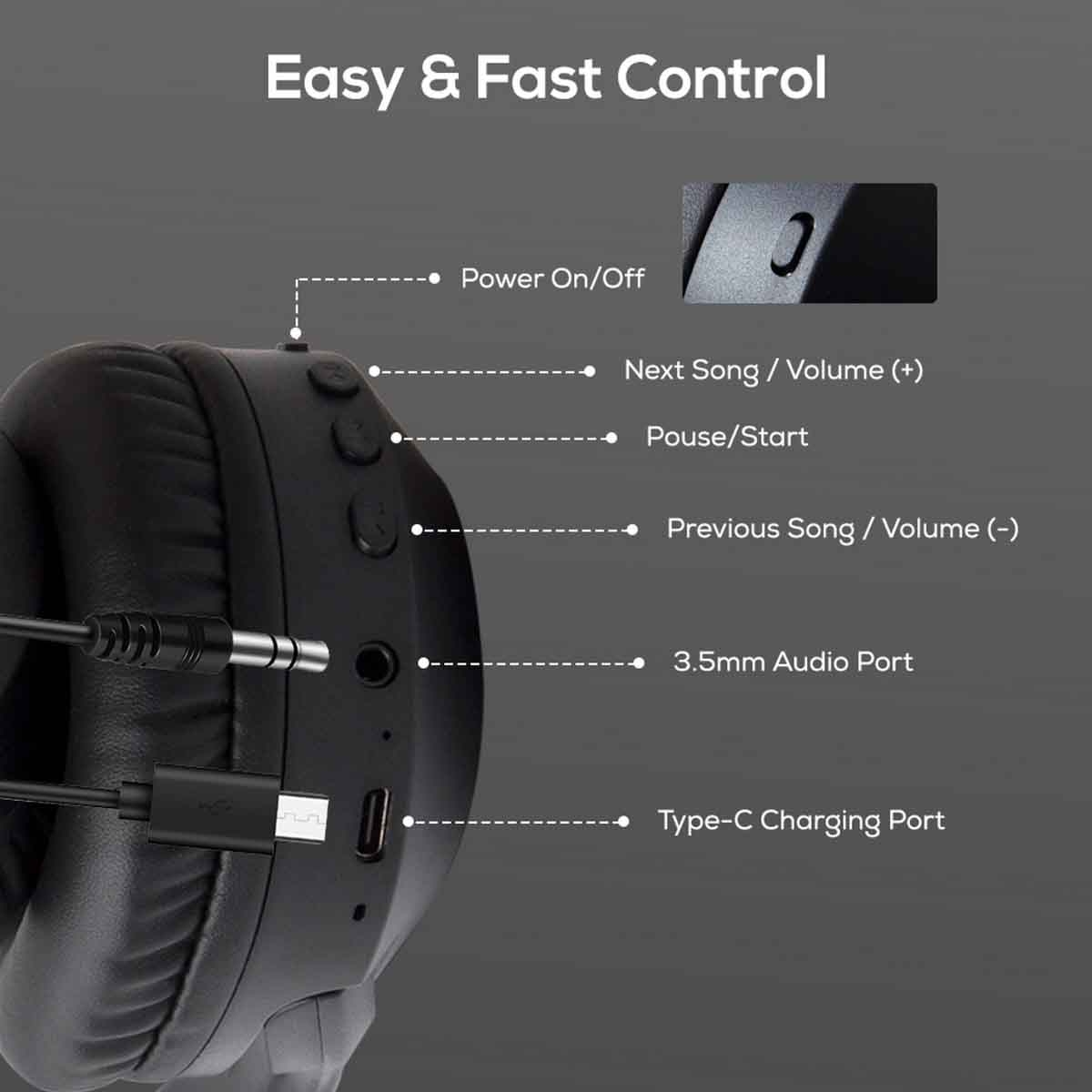Eazy Kids Black Bluetooth 5.4 Wireless Headset