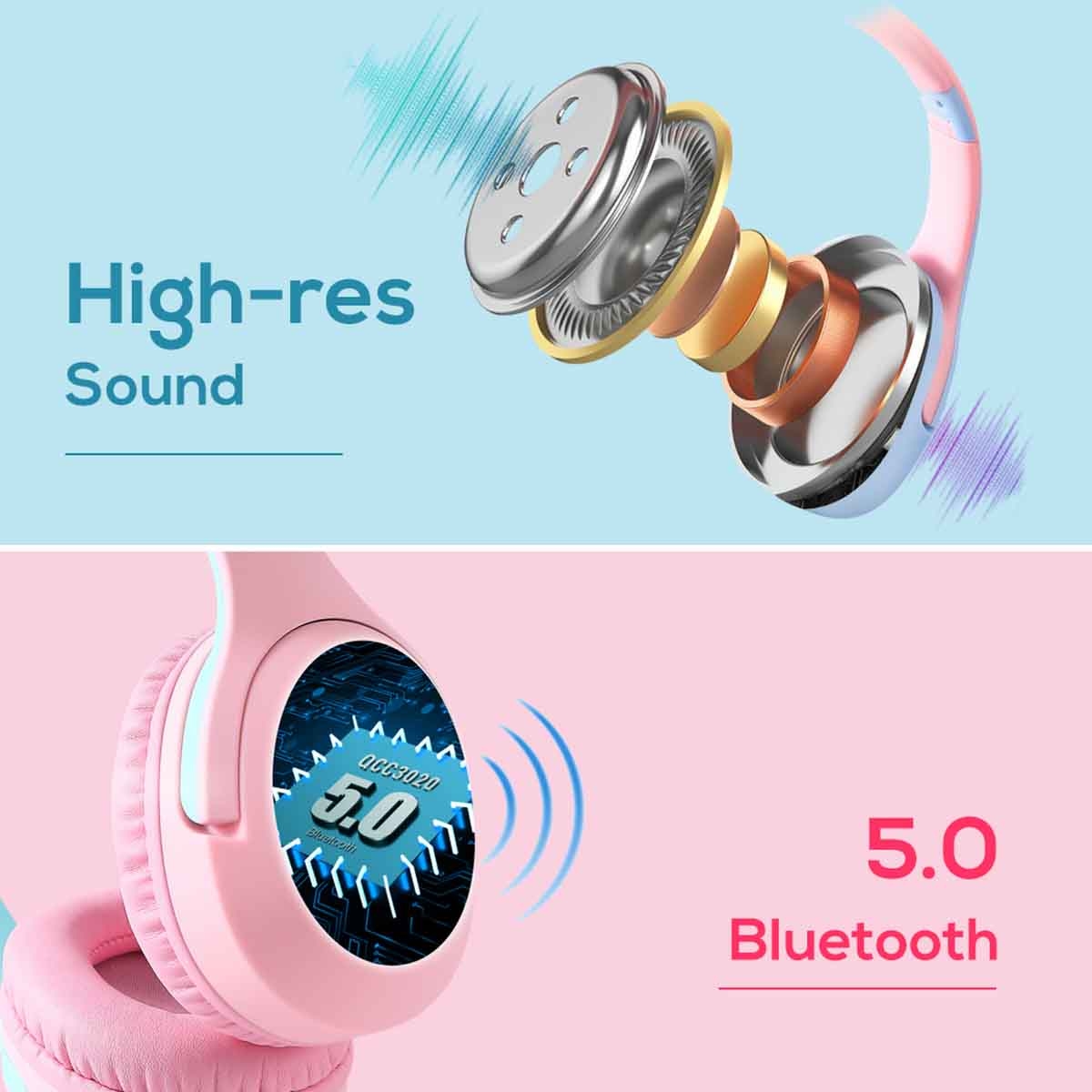 إيزي كيدز سماعة بلوتوث لاسلكية إصدار 5.4 باللون الوردي