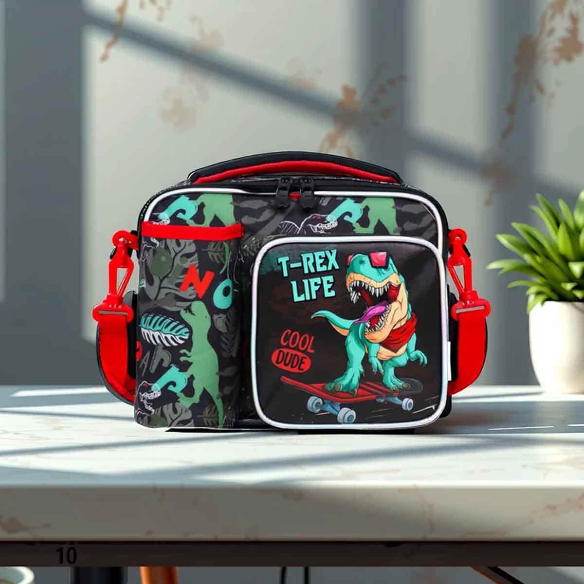 Eazy Kids Green Bottle & Lunch Bag Dinosaur