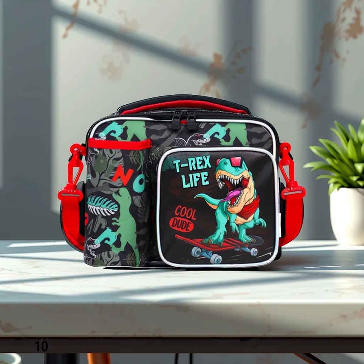 Eazy Kids Green Bottle & Lunch Bag Dinosaur