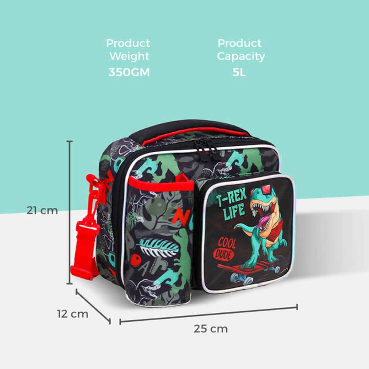 Eazy Kids Green Bottle & Lunch Bag Dinosaur