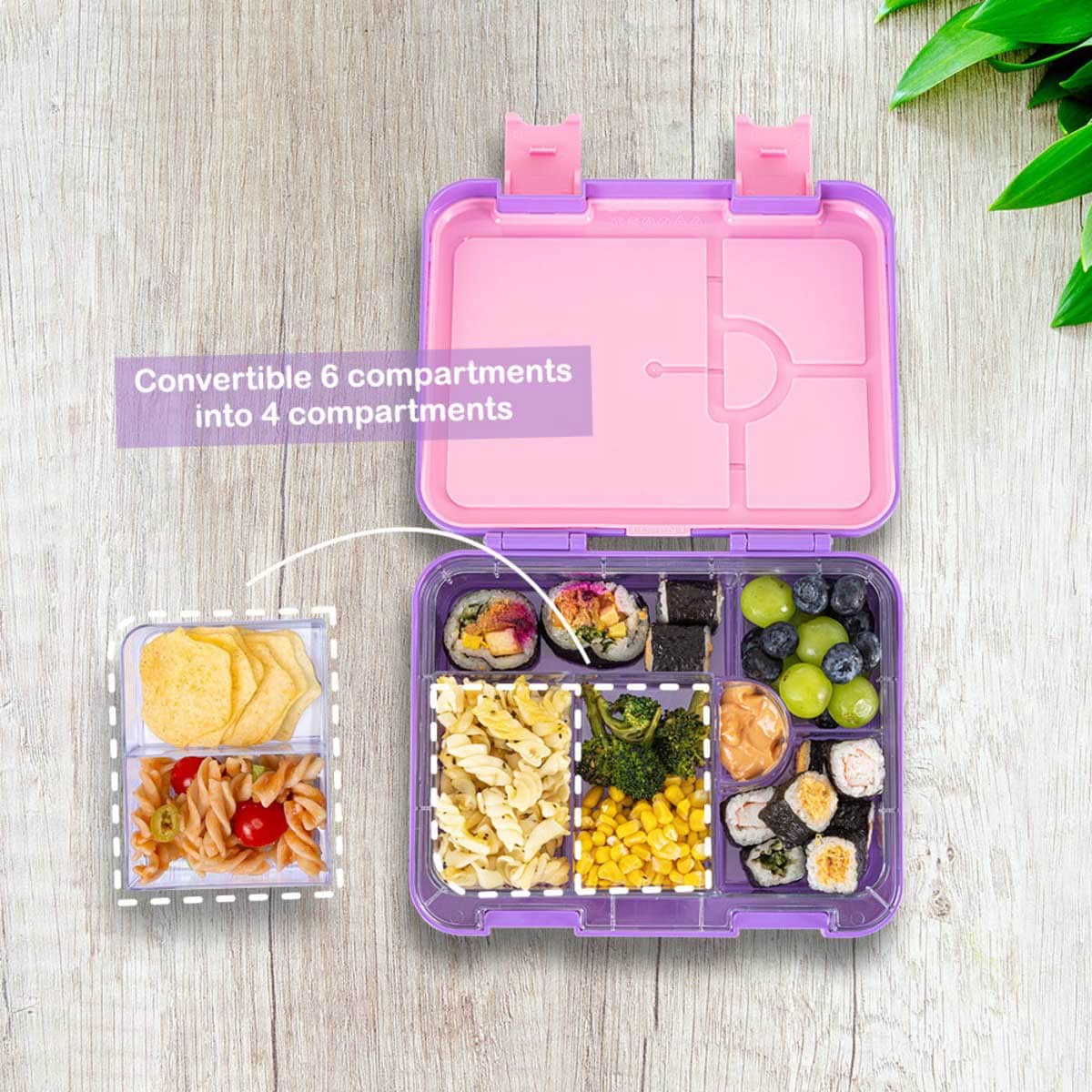 Eazy Kids Butterfly 6 & 4 Convertible Bento Lunch Box with Water Bottle, Spoon, Fork & Alphabet Stickers Set