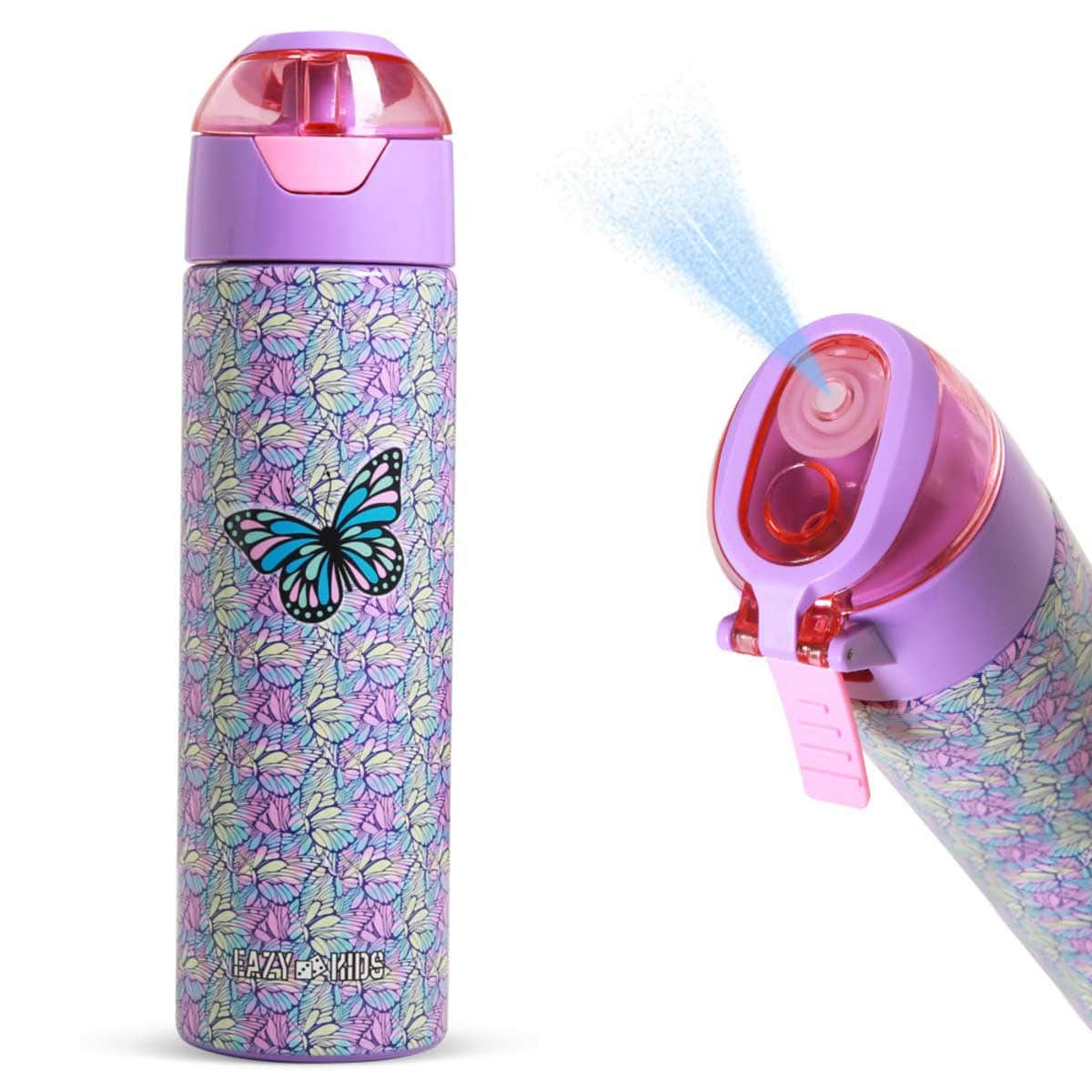 Eazy Kids Butterfly 6 & 4 Convertible Bento Lunch Box with Water Bottle, Spoon, Fork & Alphabet Stickers Set