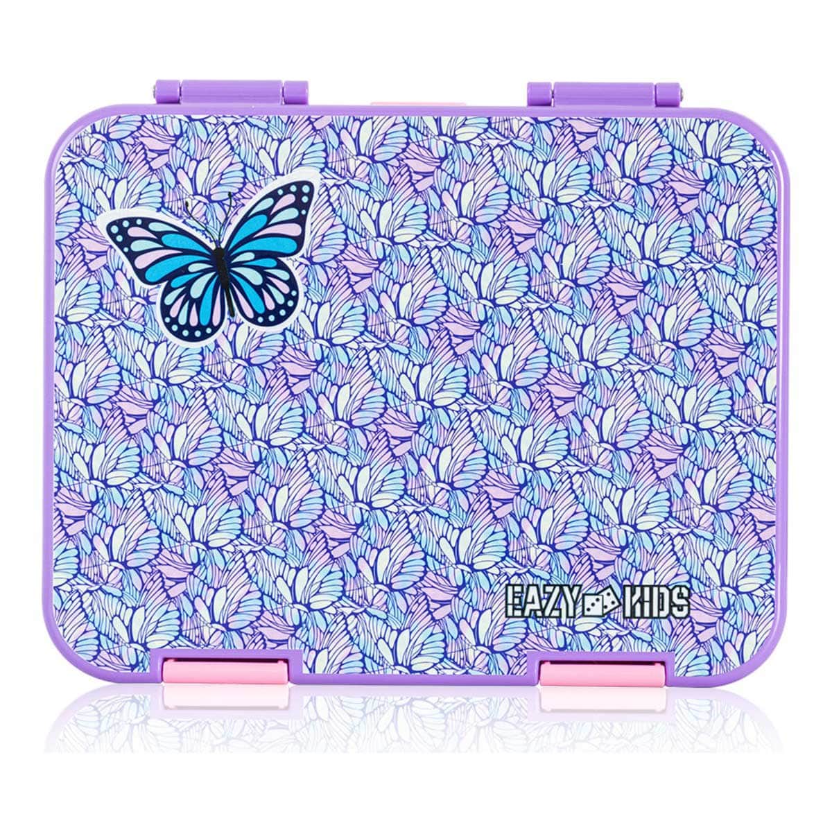 Eazy Kids Butterfly 6 & 4 Convertible Bento Lunch Box with Water Bottle, Spoon, Fork & Alphabet Stickers Set