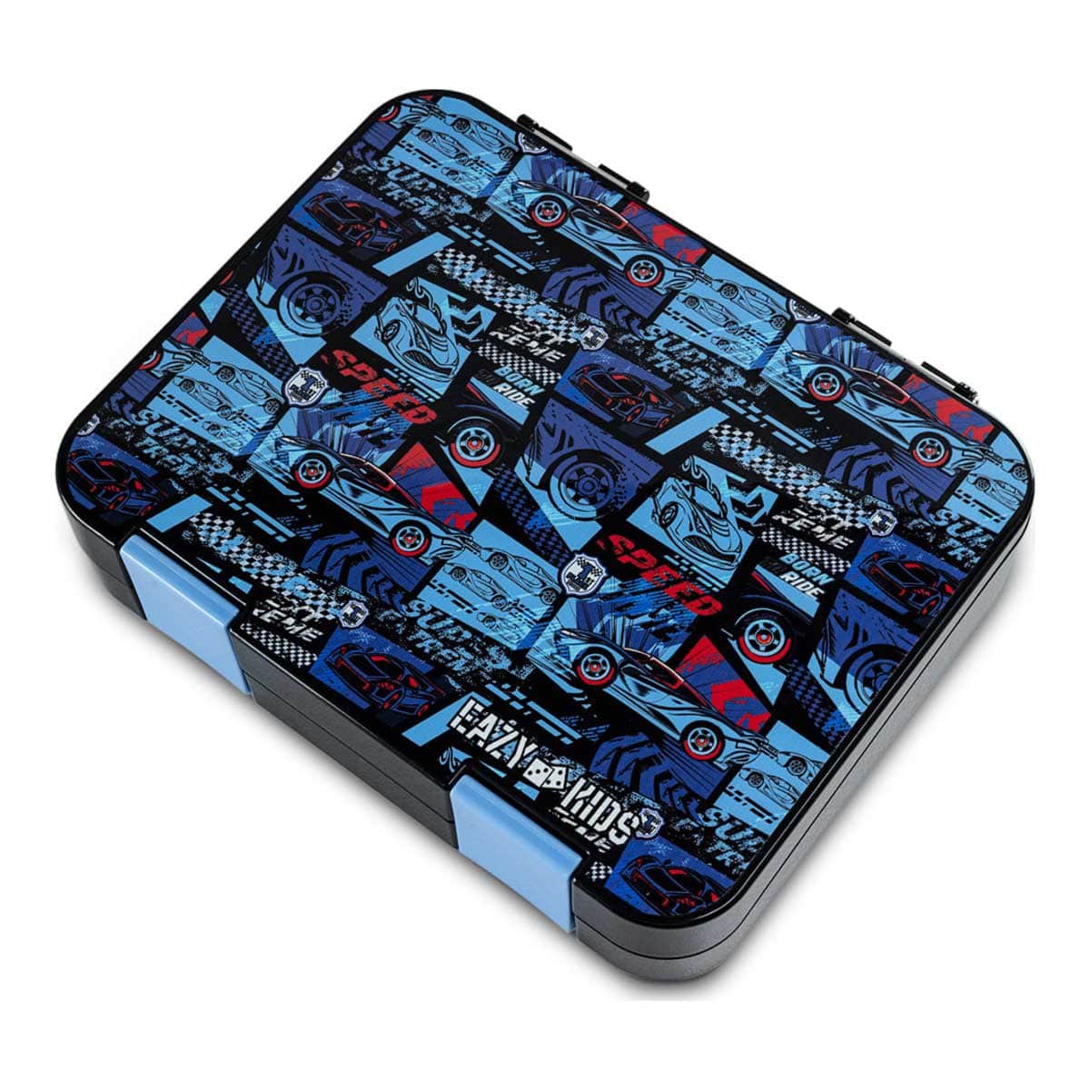 Eazy Kids Car Racing 6 & 4 Convertible Bento Lunch Box with Lunch Bag, Spoon, Fork & Alphabet Stickers Set