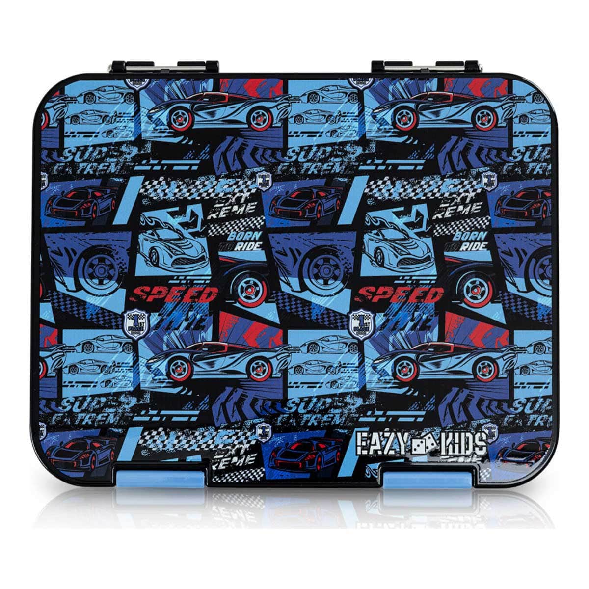 Eazy Kids Car Racing 6 & 4 Convertible Bento Lunch Box with Lunch Bag, Spoon, Fork & Alphabet Stickers Set