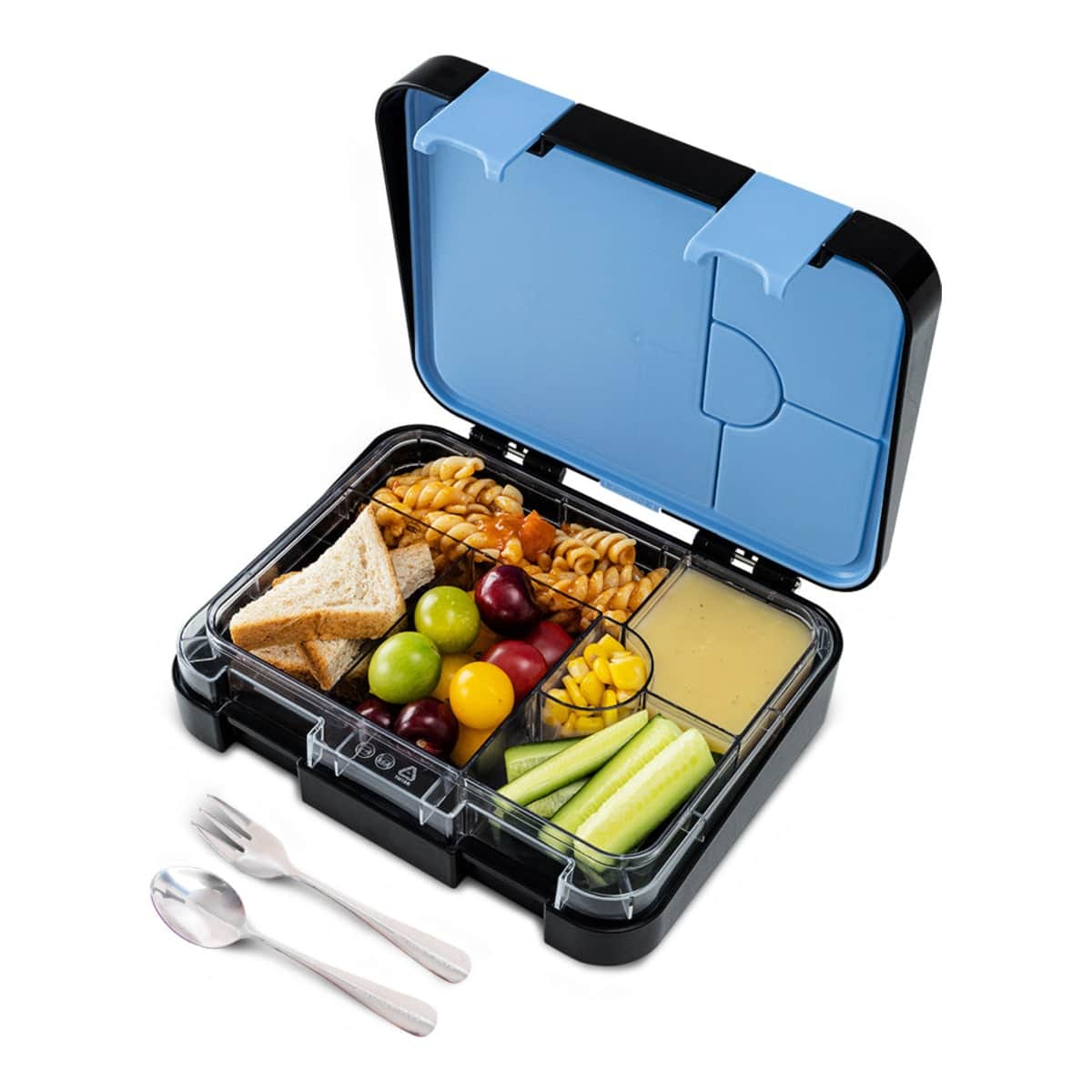 Eazy Kids Car Racing 6 & 4 Convertible Bento Lunch Box with Water Bottle, Spoon, Fork & Alphabet Stickers Set