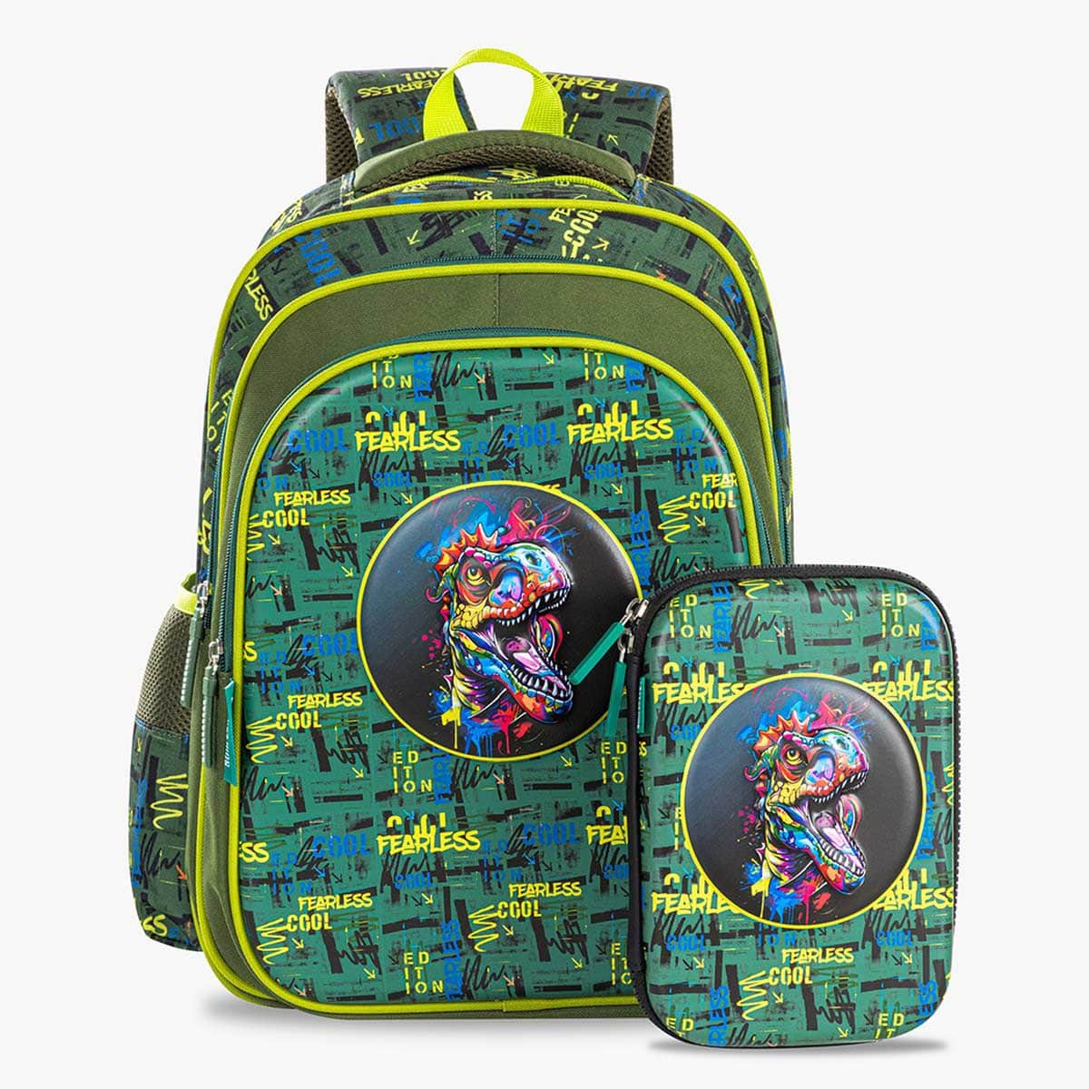 Eazy Kids Dino School Bag & Bento Lunch Box with Spray Water Bottle