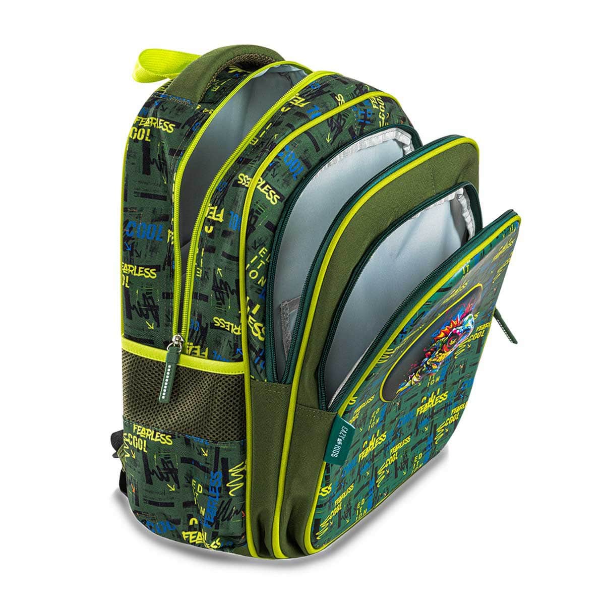 Eazy Kids Dino School Bag & Bento Lunch Box with Spray Water Bottle