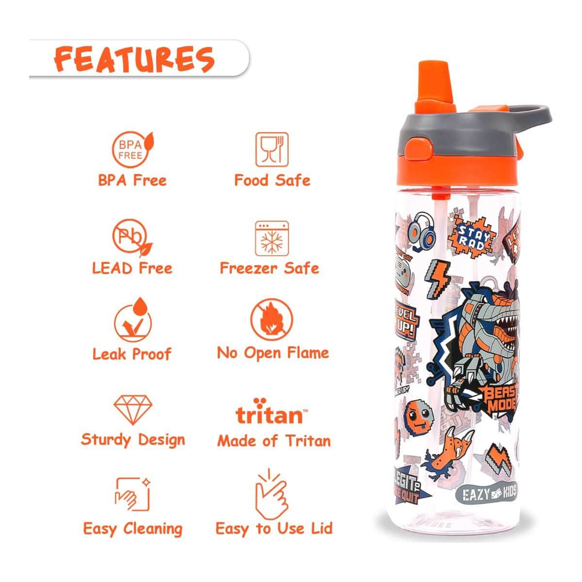 Eazy Kids Dinosaur 750ml Tritan Spray Water Bottle