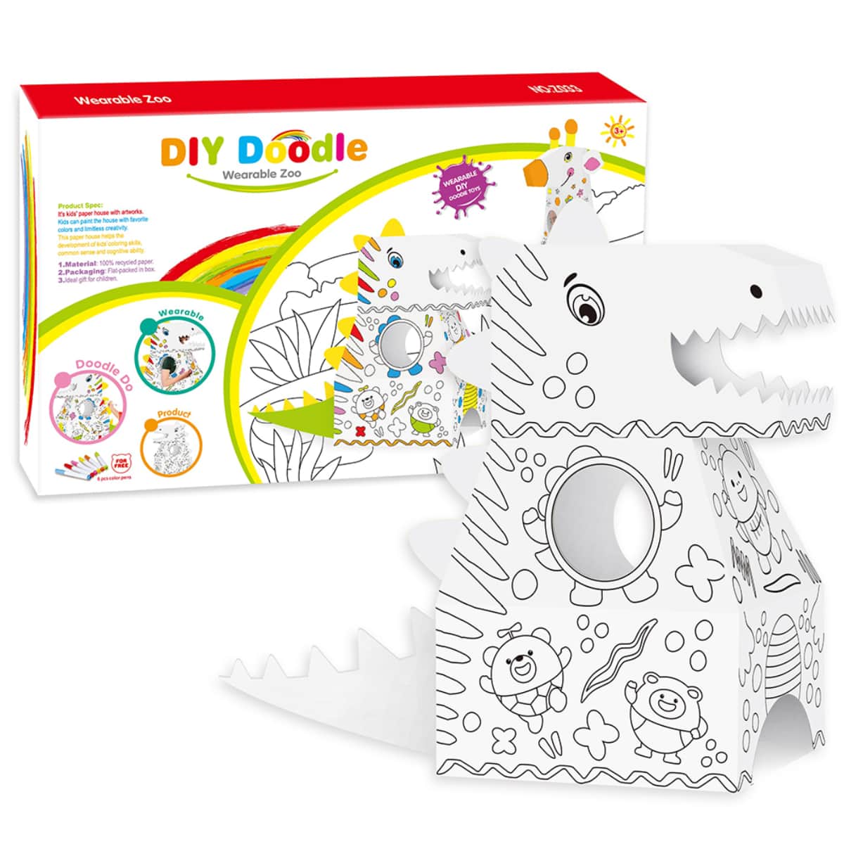 إيزي كيدز تلوين ديناصور DIY دودل قابل للارتداء للجنسين من عمر 3 إلى 4 سنوات