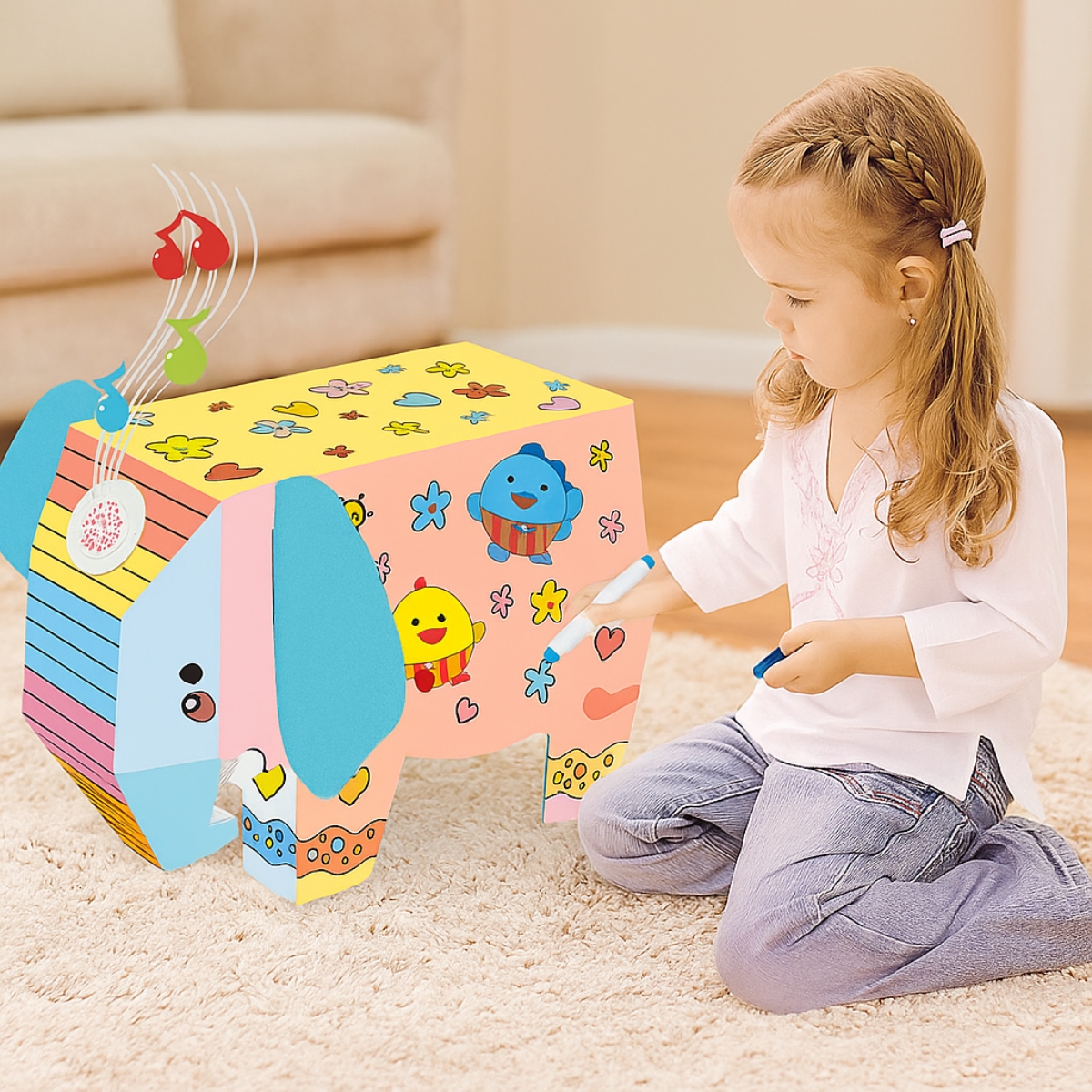 Eazy Kids DIY Doodle Coloring Elephant Arts Kit Unisex, 3-4 Years