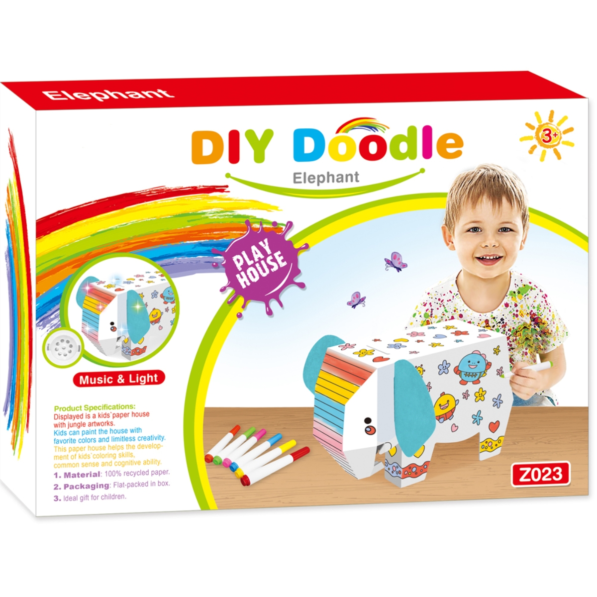 Eazy Kids DIY Doodle Coloring Elephant Arts Kit Unisex, 3-4 Years