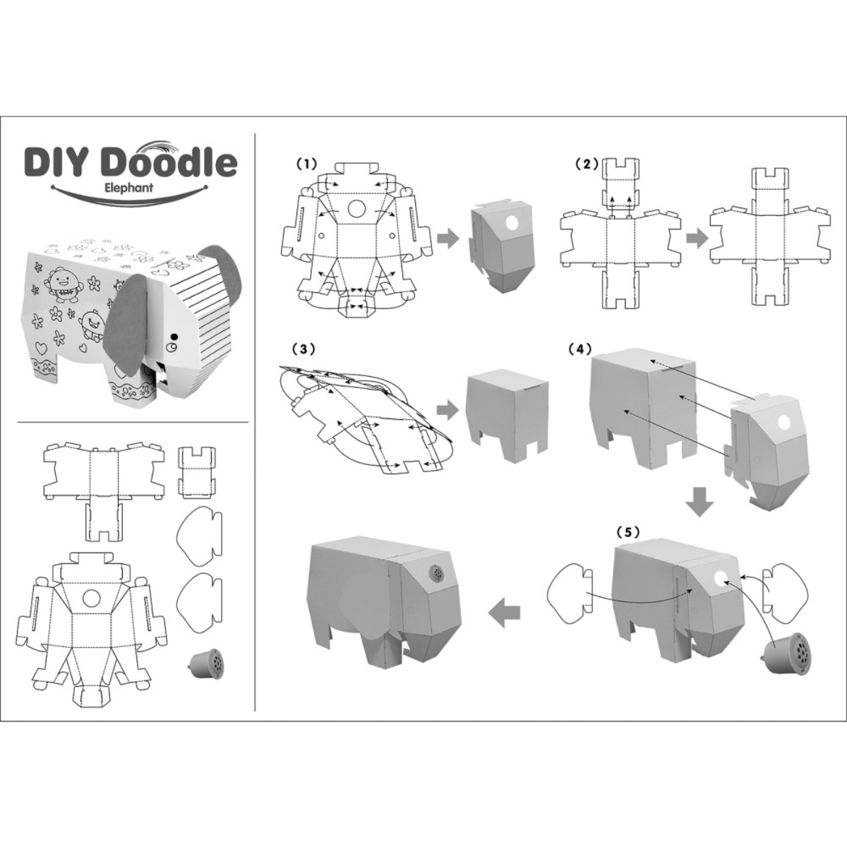 Eazy Kids DIY Doodle Coloring Elephant Arts Kit Unisex, 3-4 Years