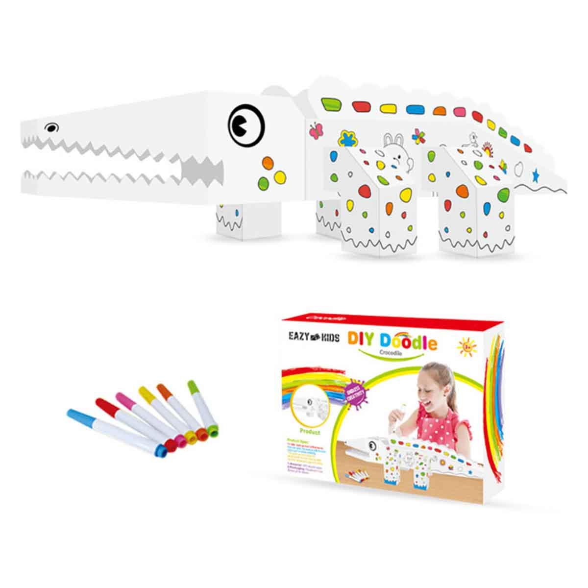 Eazy Kids Crocodile DIY Doodle Coloring Kit with 6 Sketch Pens