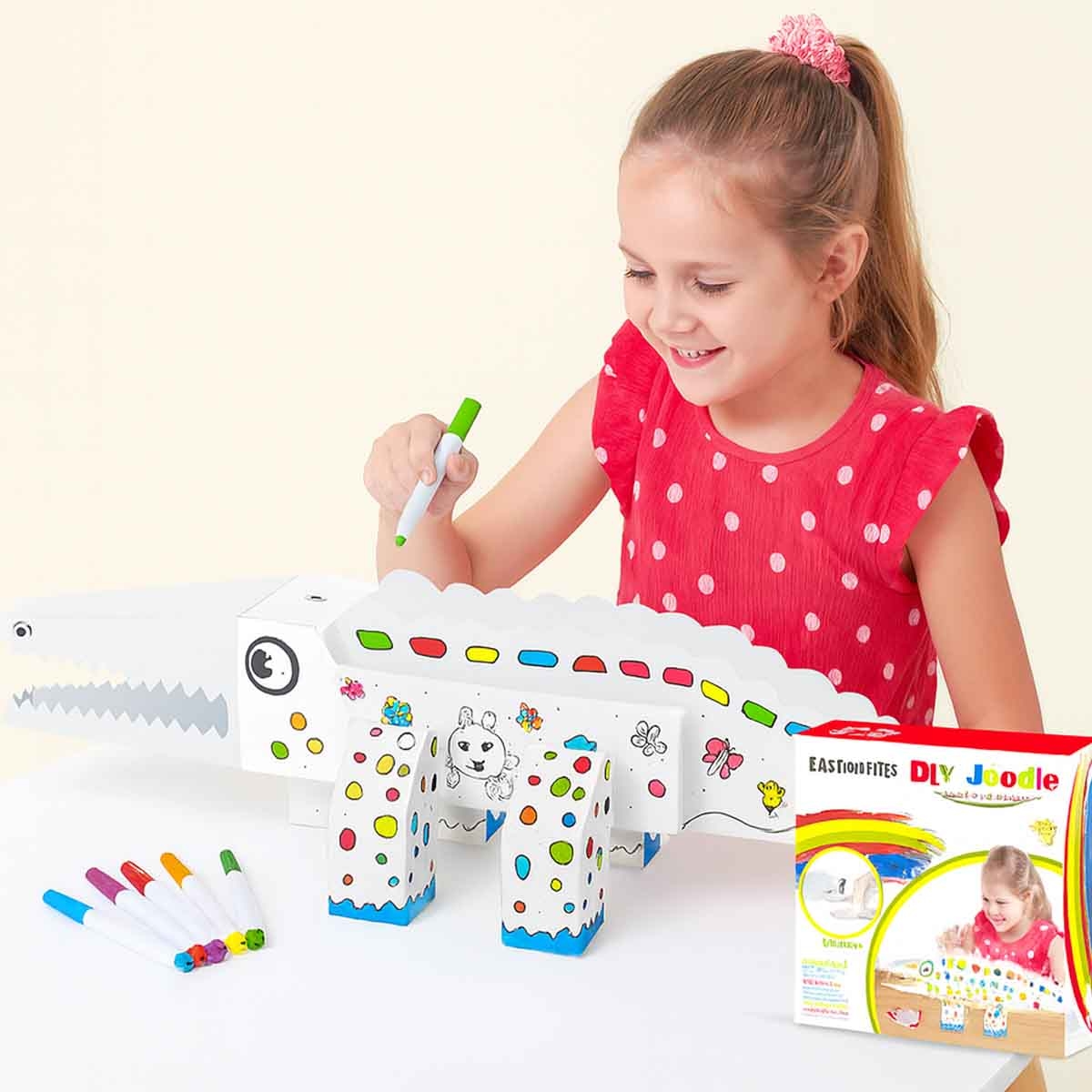 إيزي كيدز طقم تلوين تمساح للرسم الحر مع 6 أقلام تلوين