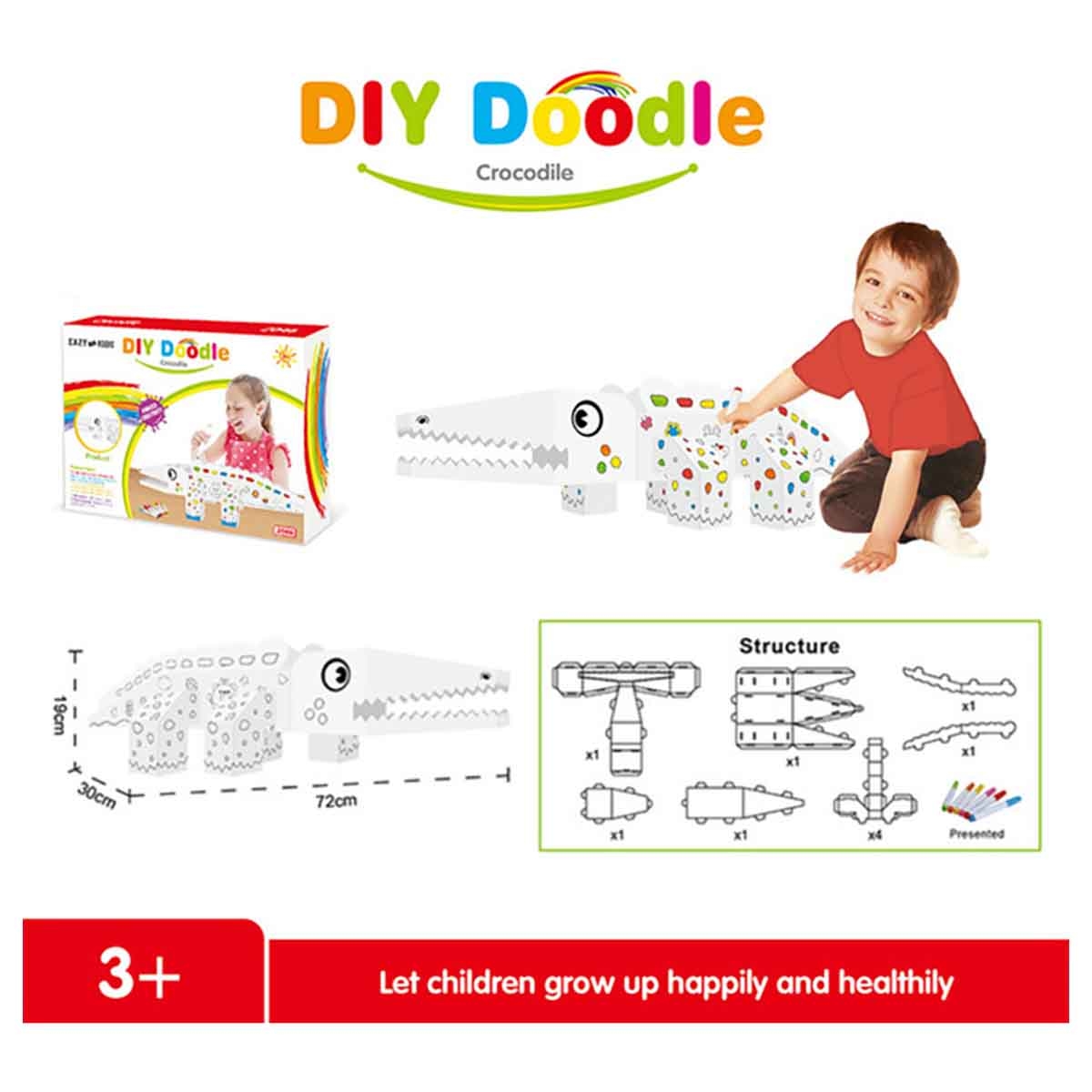 إيزي كيدز طقم تلوين تمساح للرسم الحر مع 6 أقلام تلوين