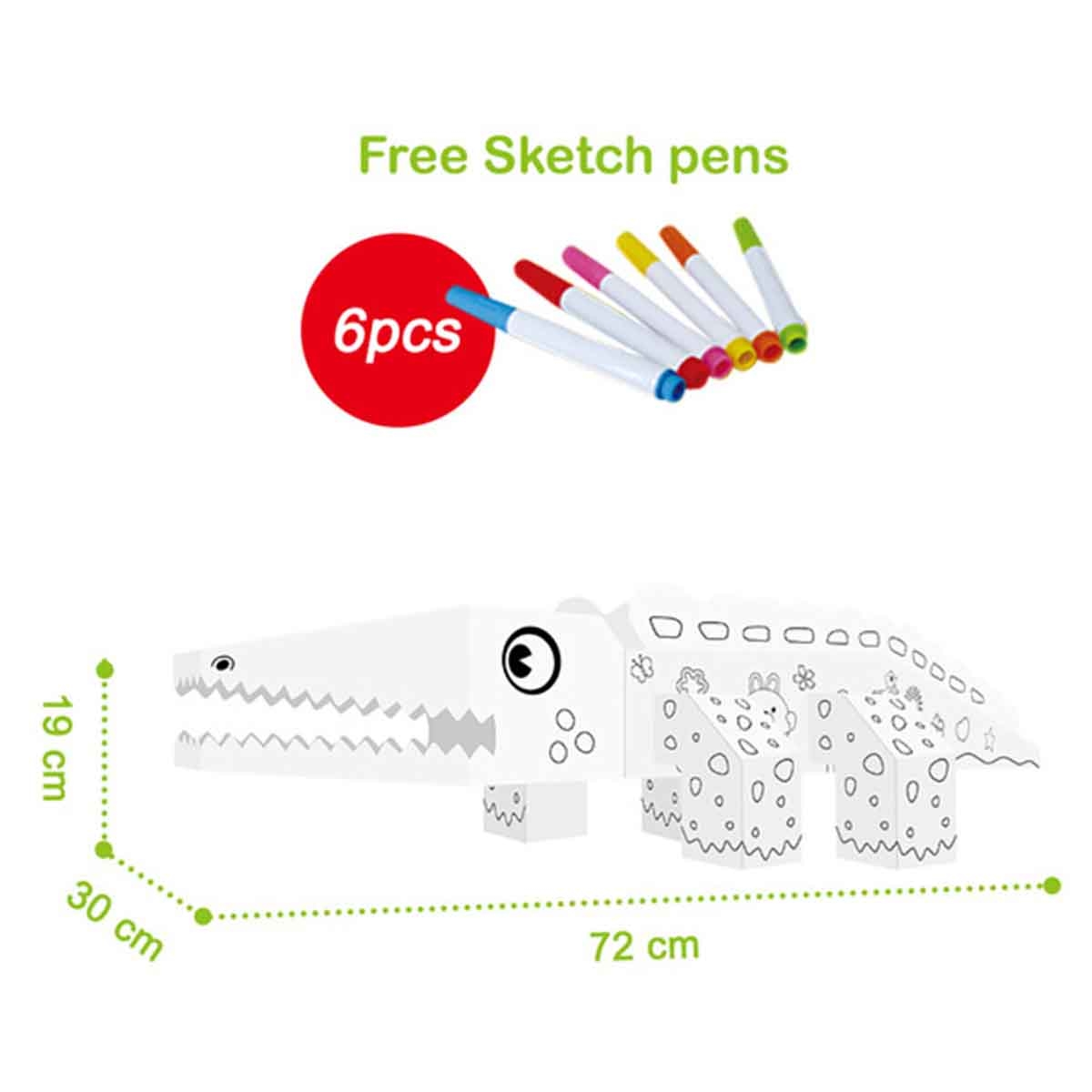 إيزي كيدز طقم تلوين تمساح للرسم الحر مع 6 أقلام تلوين