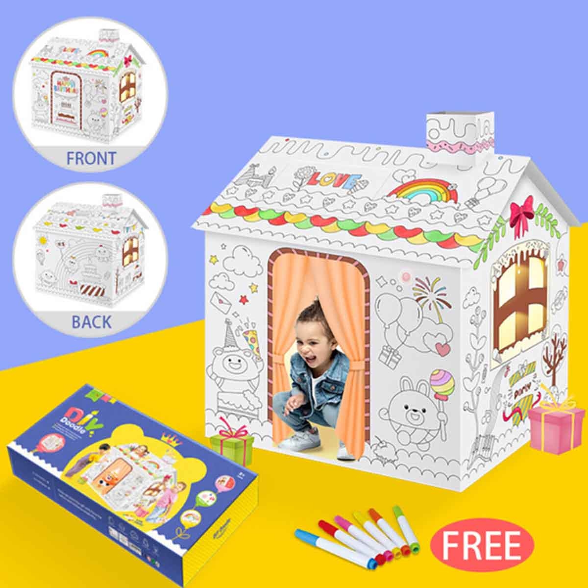 Eazy Kids Happy Birthday House DIY Doodle Coloring Kit with 6 Sketch Pens