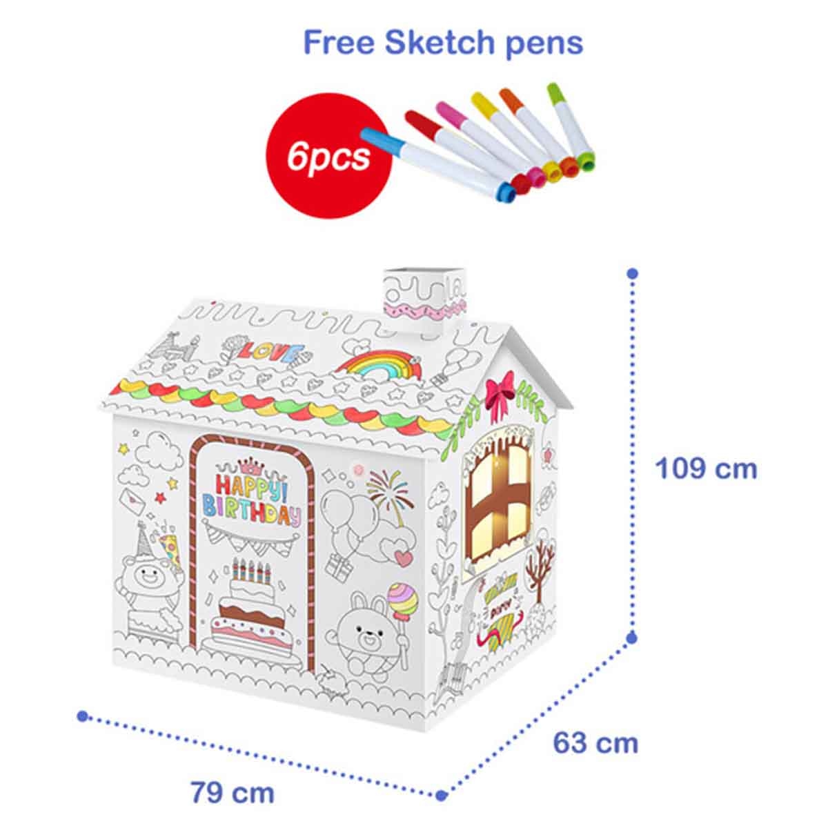 Eazy Kids Happy Birthday House DIY Doodle Coloring Kit with 6 Sketch Pens