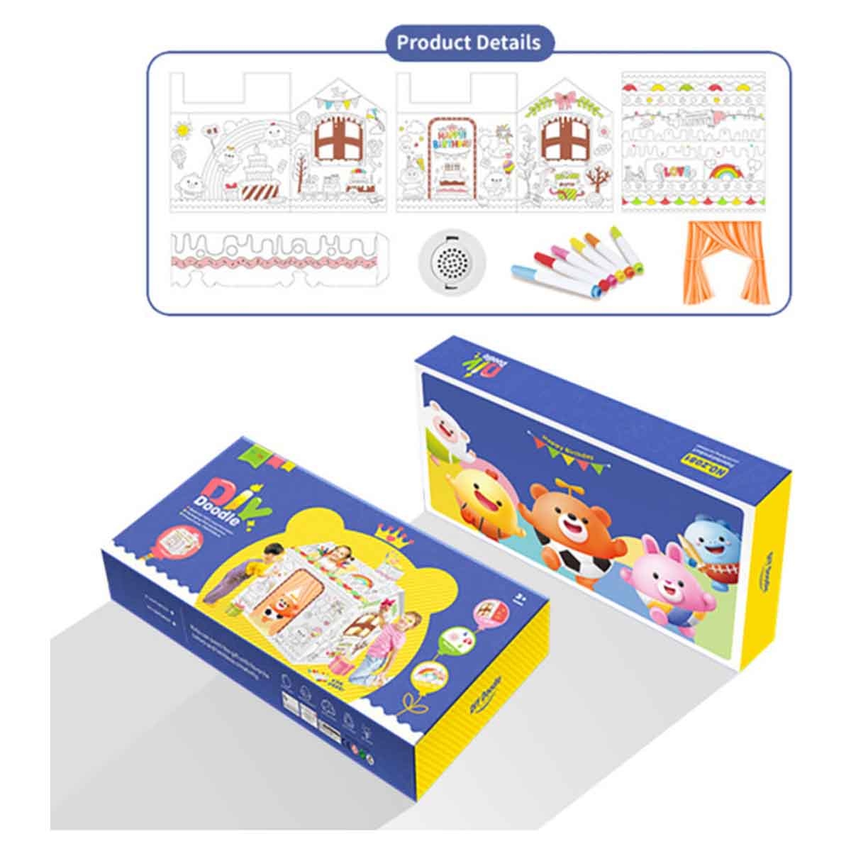 Eazy Kids Happy Birthday House DIY Doodle Coloring Kit with 6 Sketch Pens