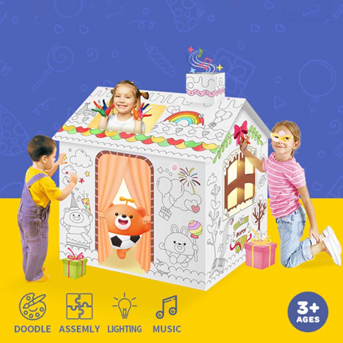 Eazy Kids Happy Birthday House DIY Doodle Coloring Kit with 6 Sketch Pens