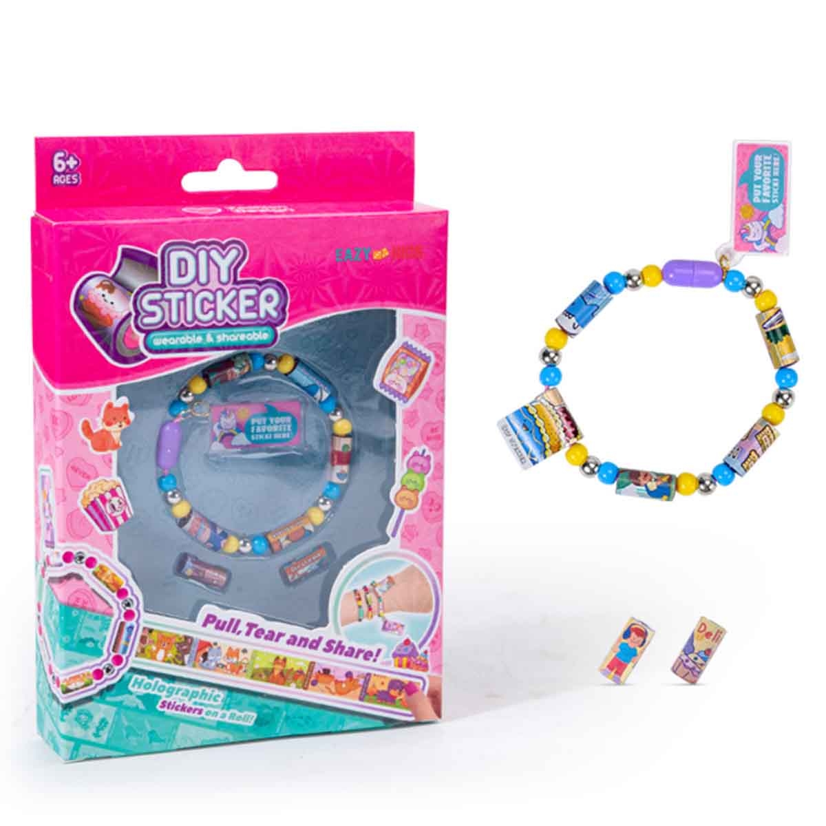 Eazy Kids DIY Wearable & Shareable Bracelet with 2 Holographic Stickers Girls, 5-7 Years