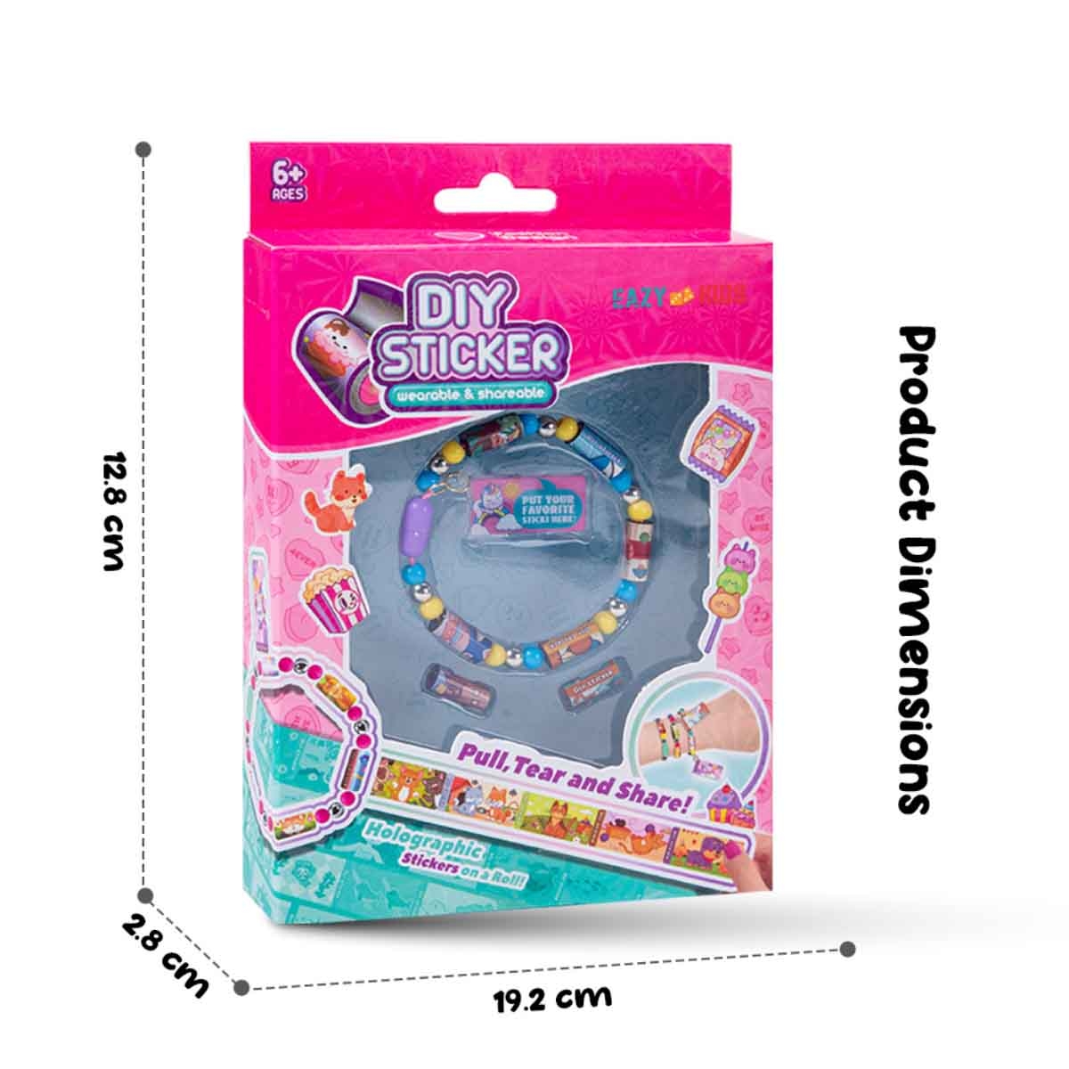 إيزي كيدز سوار DIY قابل للارتداء والمشاركة مع ملصقين هولوجرافيك للبنات عمر 5-7 سنوات