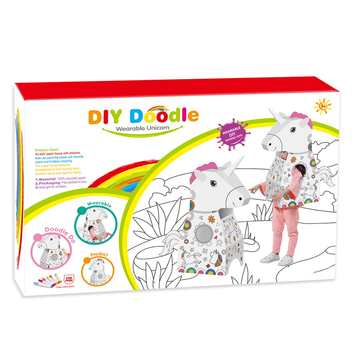 Eazy Kids Doodle Art & Craft Coloring Wearable Unicorn Set Unisex, 3-4 Years