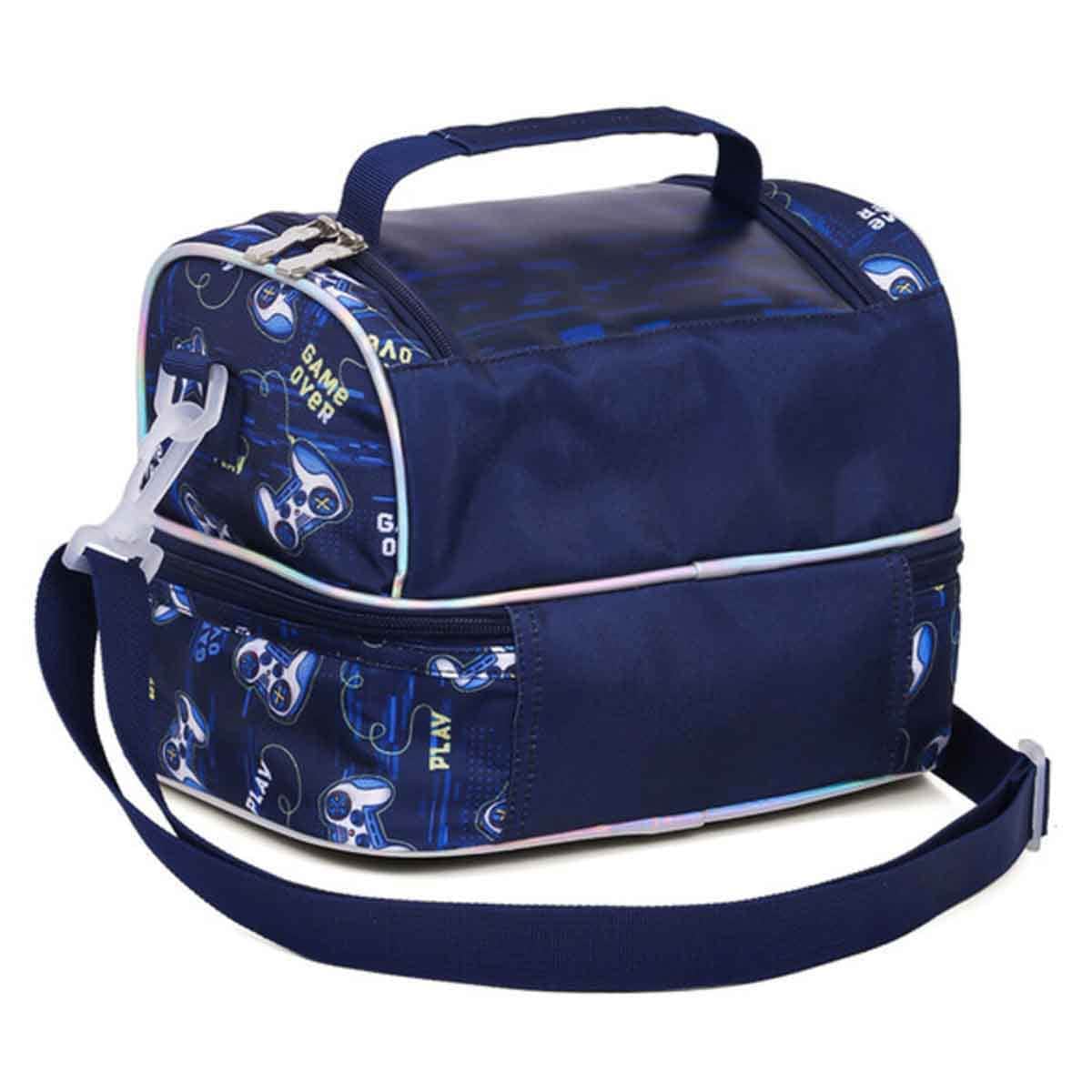Eazy Kids Dual Compartment Blue Lunch Bag Gamer