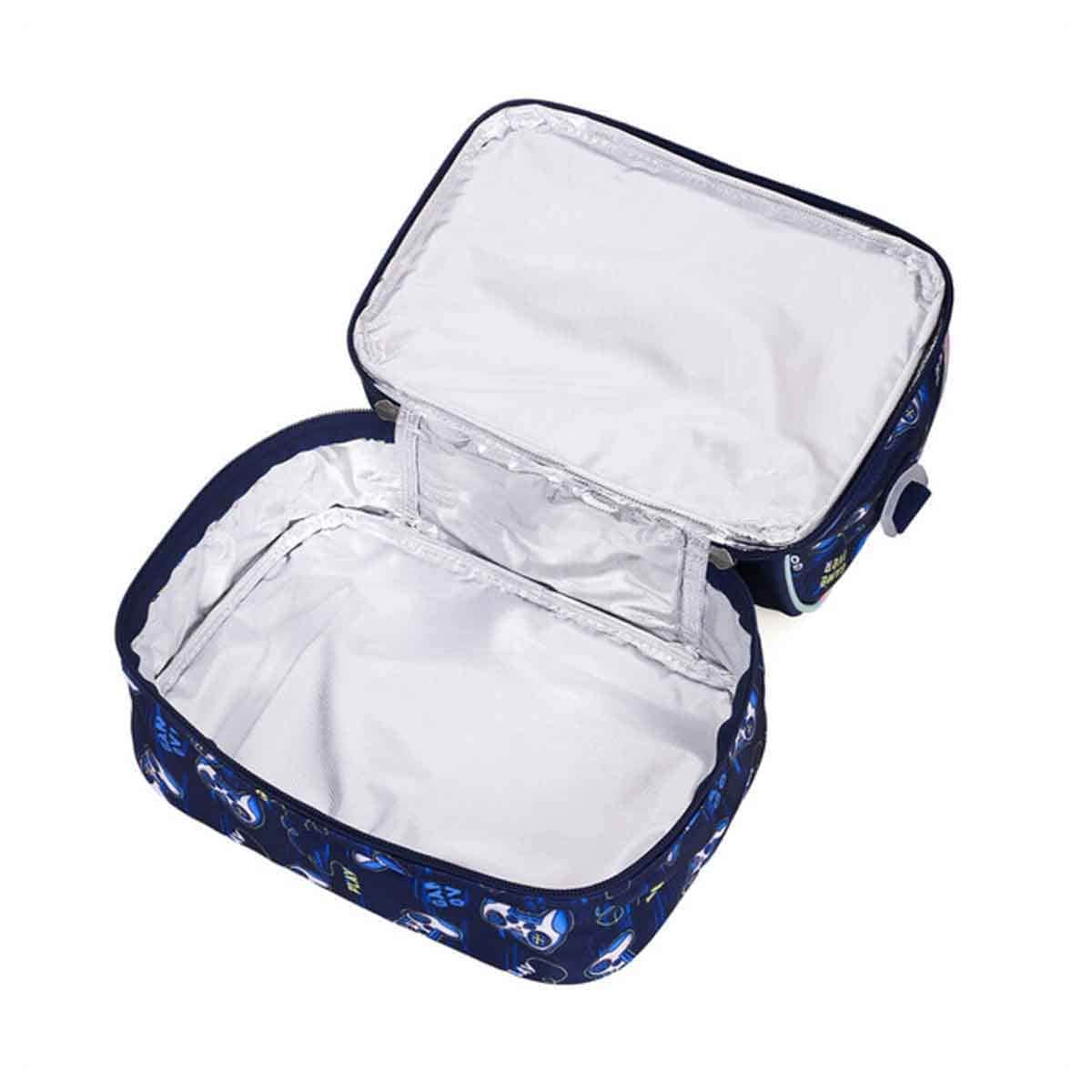 Eazy Kids Dual Compartment Blue Lunch Bag Gamer