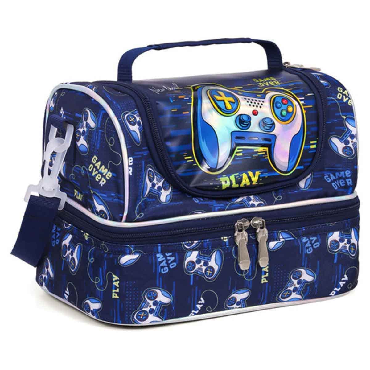 Eazy Kids Dual Compartment Blue Lunch Bag Gamer