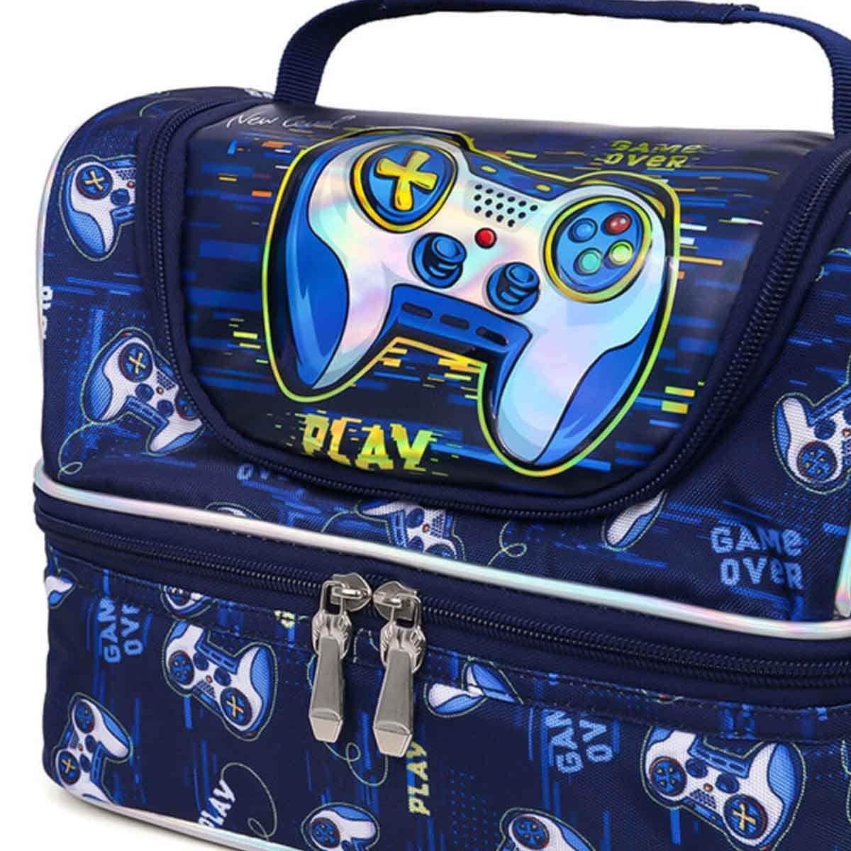 Eazy Kids Dual Compartment Blue Lunch Bag Gamer
