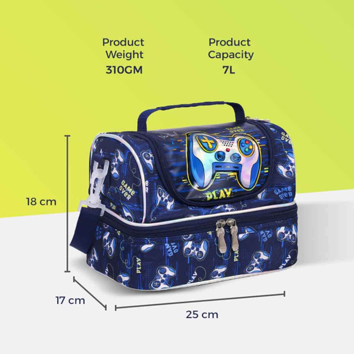 Eazy Kids Dual Compartment Blue Lunch Bag Gamer