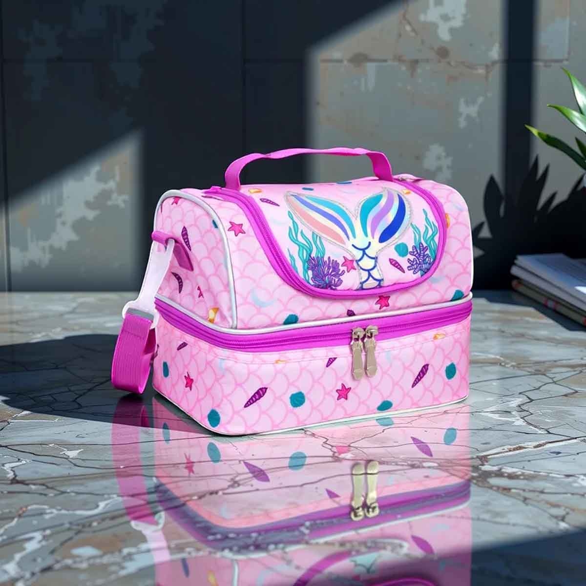 Eazy Kids Mermaid Purple Dual Compartment Lunch Bag